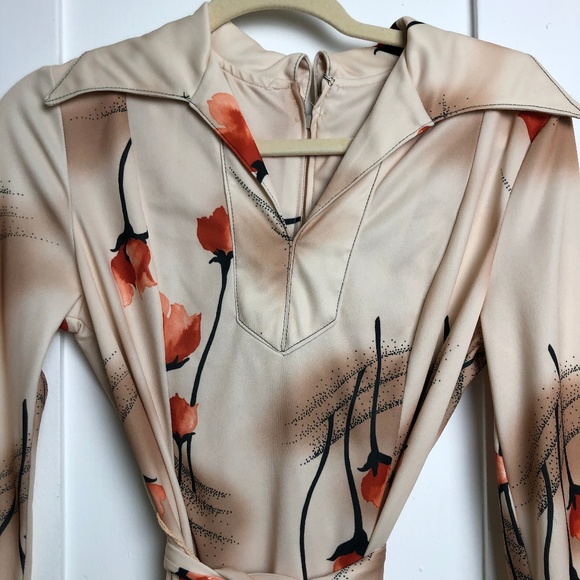 Vintage Flower Print Tan Sport Dress - Picture 1 of 5